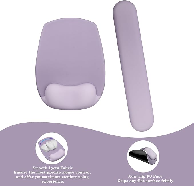 Wrist Rest Support for Mouse Pad and Keyboard Set, Ergonomic Gel Computer Keyboard Wrist Rest with Memory Foam for Long Hours of Work, Gaming, Studying-Relieve Wrist Pain (Purple)