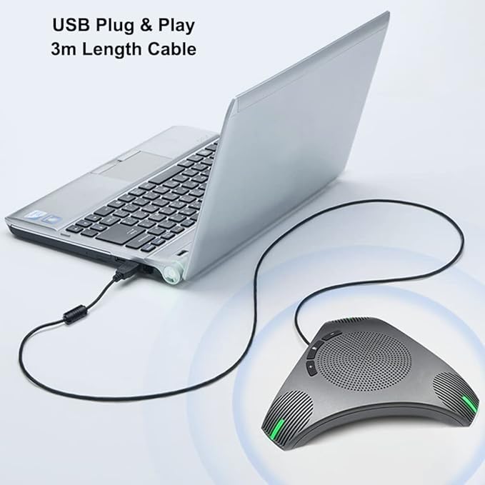 Conference Speaker and Microphone, 360° Omnidirectional USB Speakerphone Microphone with USB Hub, Noise Reduction/Echo Cancellation Computer Microphone for 8-10 People Business Conference, Home Office