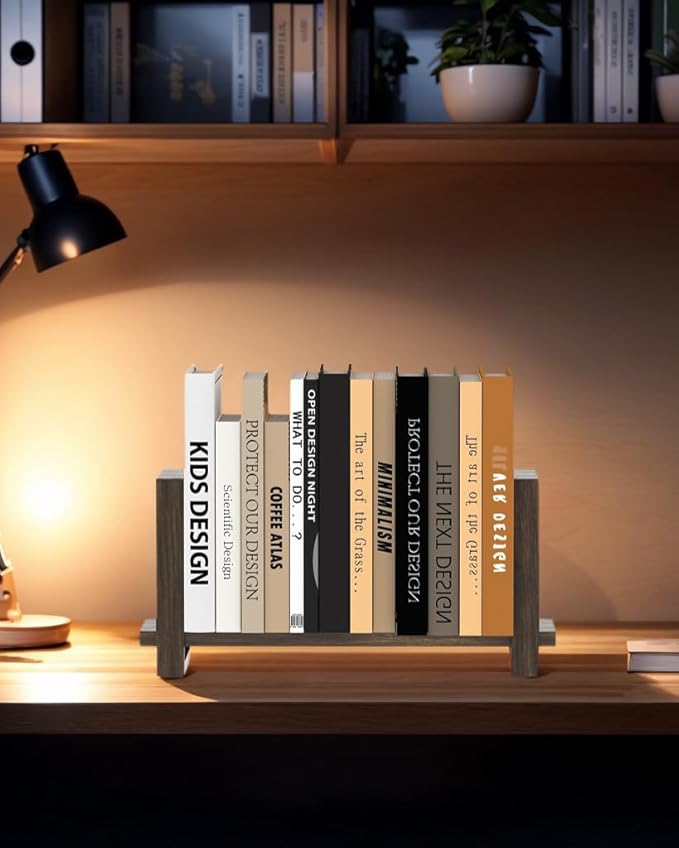 Adjustable Desktop Bookshelf, Retro Tabletop Bookshelf, Desk Shelf for Top of Desk in Living Room, Home, Office, Perfect for Magazine, Books, Cookbooks, No Tools Required to Assemble, Dark Brown