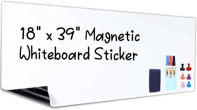 HAMIGAR Magnetic Whiteboard Contact Paper 18" x 39" Dry Erase White Board Sticker for Wall Stick on White Board Peel and Stick Wallpaper Adhesive Poster with Marker, Magnetic Eraser and Magnets