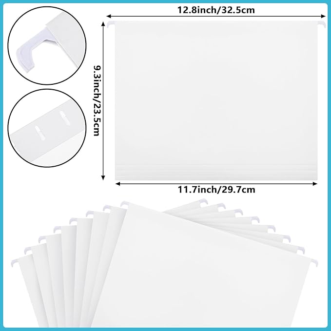 24 Hanging File Folder with Acrylic Organizer for Letter/a4 Size Desktop Clear File Storage Box with Handles for Home Work Office Use(White,Classic)
