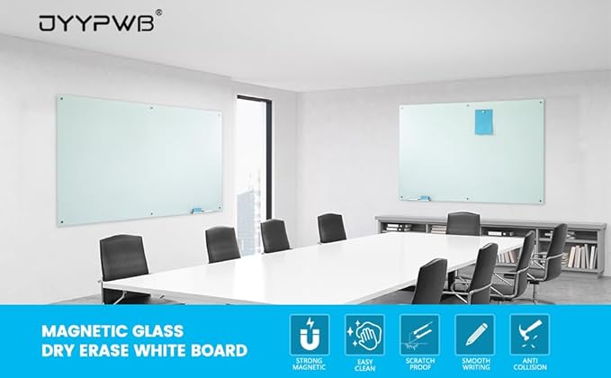 Magnetic Glass Dry Erase WhiteBoard 72"x48", Frosted Surface Glass White Board Wall Mounted for Office School Home