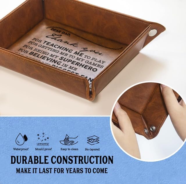 Funny Baseball Dad Gifts - Softball Dad PU Leather Valet Tray, Unique Birthday Gift from Son Daughter, Coach Dad Desk Décor Organizer
