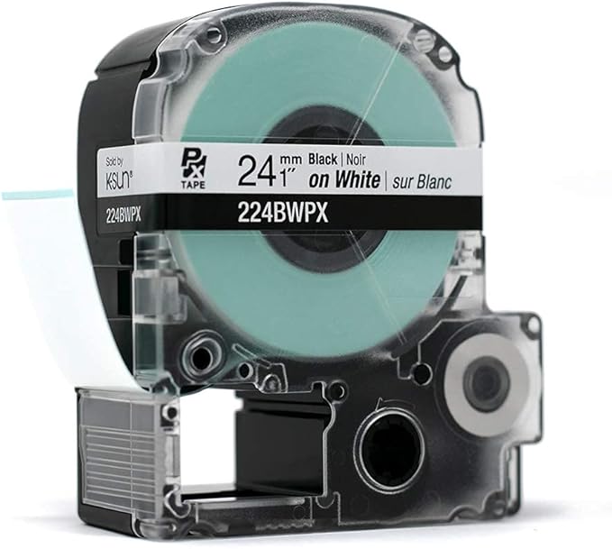Epson LABELWORKS 224BWPX Genuine PET (Polyester) Tape Cartridge - Black on White Industrial Label Maker Tape - 1" (24MM) Wide, 30 ft