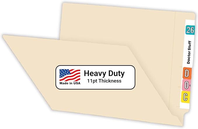 End Tab File Folders for Medical Records, Doctor Stuff, 11pt Manila Reinforced Tab Letter Size USA Made, Box of 100