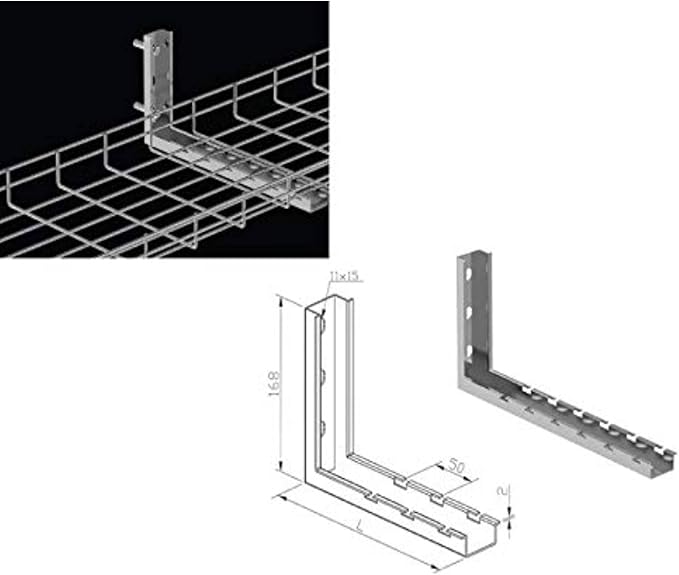 Kable Kontrol L Type Bracket – 8” Width - Wire Mesh Tray Cable Management Rack Cords Organizer Cable Basket, Zinc Plated Steel NEC Approved for Network, Fiber Optic, Cabling Accessory