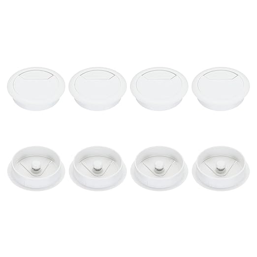 PATIKIL 60mm Desk Grommet, 8pcs Desk Cord Hole Cover Desk Cable Hole Grommet Cover Sturdy ABS Plastic Round for Cables Cabinets Desktop Equipment Wiring Organizing,Elasticity, White