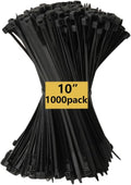Zip Ties, Cable Ties, 1000Pcs 10Inch 48Lb Tensile Strength Black Premium Self-Locking Nylon Zip Ties For Home Office, Garden, Workshop Fences