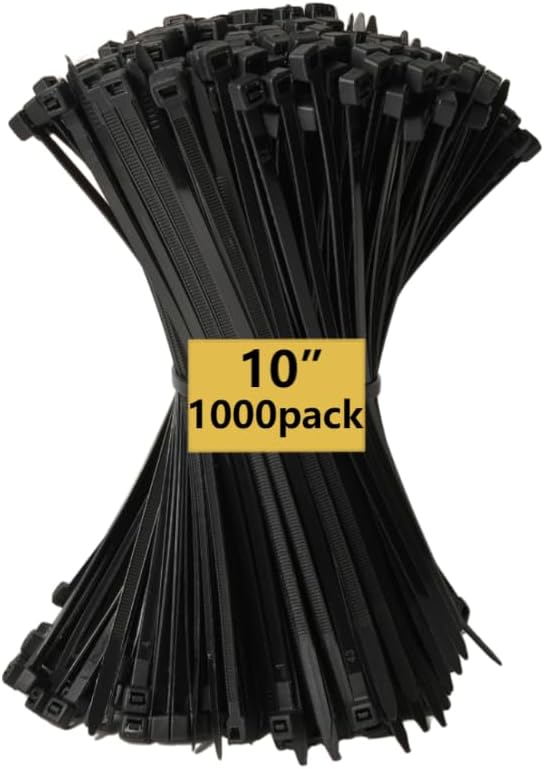 Zip Ties, Cable Ties, 1000Pcs 10Inch 48Lb Tensile Strength Black Premium Self-Locking Nylon Zip Ties For Home Office, Garden, Workshop Fences