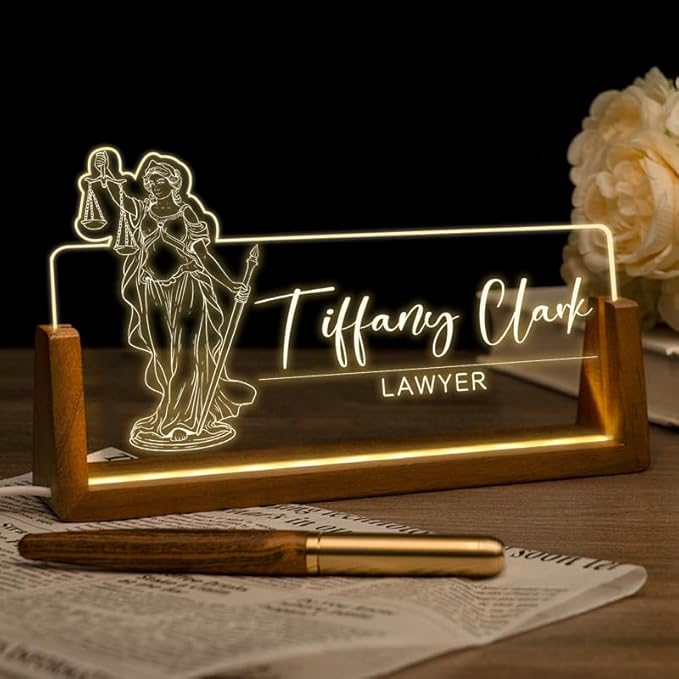 Desk Name Plate Personalized, Custom Office Light Up Name Plate for Lawyer, Desk Decorations for Women Men Office, Employee Appreciation Gifts for Lawyer Coworkers