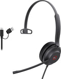 Yealink USB Wired Mono Headset,UH37 Computer Headset with Noise Cancelling Microphone,USB-A/C Call Center Headset for Teams,Zoom,Computer PC Laptop