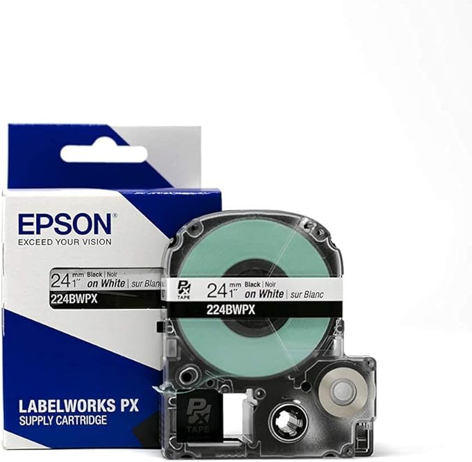 Epson LABELWORKS 224BWPX Genuine PET (Polyester) Tape Cartridge - Black on White Industrial Label Maker Tape - 1" (24MM) Wide, 30 ft