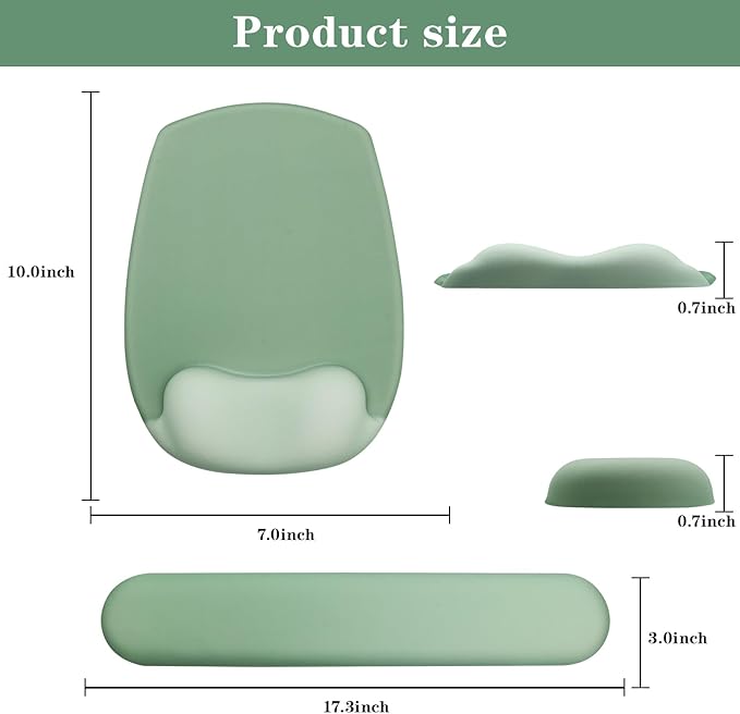 Wrist Rest Support for Mouse Pad and Keyboard Set, Ergonomic Gel Computer Keyboard Wrist Rest with Memory Foam for Long Hours of Work, Gaming, Studying-Relieve Wrist Pain (Mint Light Green)