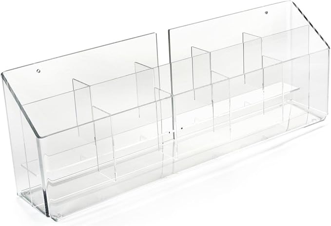 Displays2go Clear Acrylic Brochure Holder for Countertop or Wall, Literature Rack Use - 10 Lucite Pockets - 21-3/4"w x 7-1/4"h