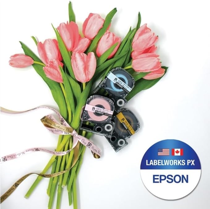 Epson LABELWORKS 212RBPPX Genuine PET (Polyester) Tape Cartridge - Black on Pink Ribbon Designer Craft Label Maker Tape - 1/2" (12MM) Wide, 16'