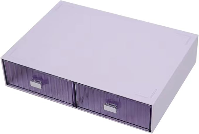 Plastic Desk Drawer Organizer, 2 Compartments, Stackable, Office Supplies Storage, Purple