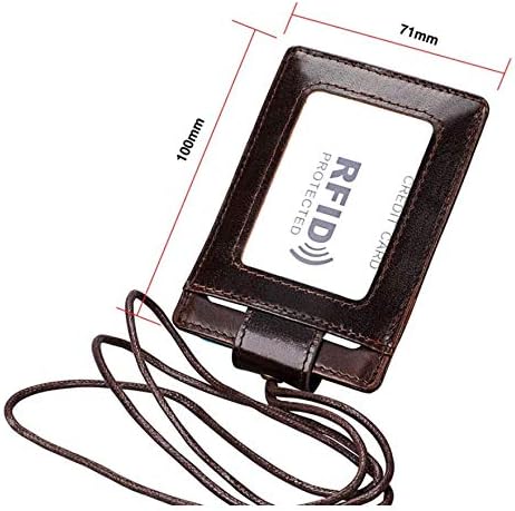 Aslana Genuine Leather ID Badge Holder with Lanyard, RFID Blocking Protection (A4- Red)