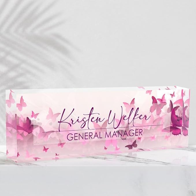Desk Name Plate Personalized Name Plate for Desk, Office Desk Decor, 3D Style Personalized Plaque Name Plates for Desks Custom Appreciation Gifts for Boss Lady Employee Coworkers (Pastel Butterfly)