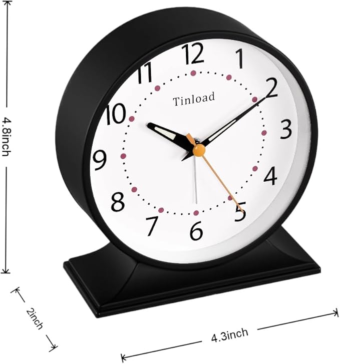 4.5" Antique Retro Analog Alarm Clock, Small Silent Bedside Desk Clock with Manual Light, Battery Operated, Snooze, for Living Room, Bedroom, Bedside, Desk(Black)