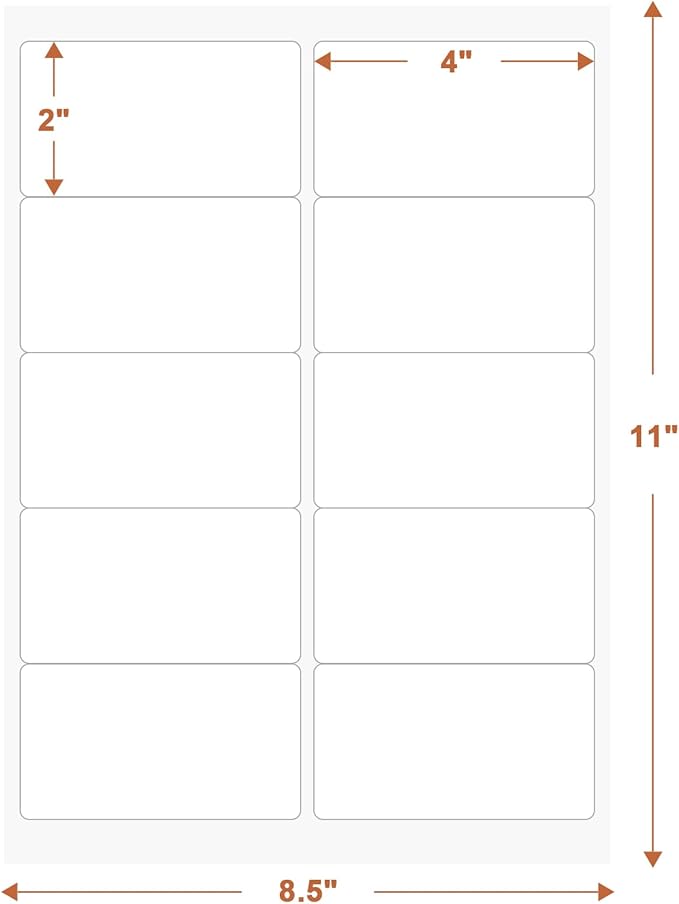 2"x 4" (100 Sheets) Address Labels, Labels Sticker Paper for Laser/Ink Jet Printer, Printable and Writable White Sticker Labels- Matte, 10 per Page Labels (Total 1000 Labels)