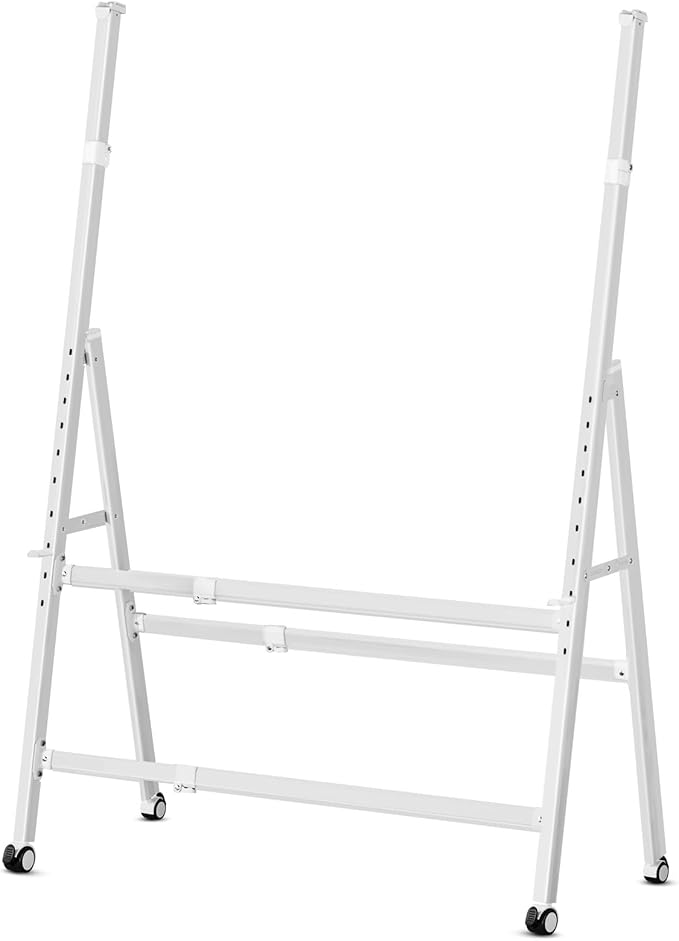 A-Frame Foldable Whiteboard Stand, Height and Width Adjustable, Mobile Stand with Wheels for All Heavy Duty Glass Blackboard, Chalkboard, Bulletin Board, Display Board, Drawing Board (White)