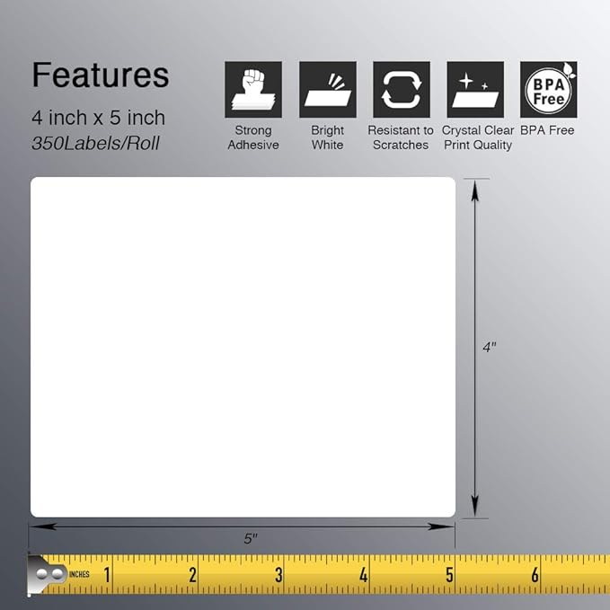 BETCKEY - 4" x 5" (102 mm x 127 mm) Large Shipping & Multipurpose Labels Compatible with Zebra & Rollo Label Printer,Premium Adhesive & Perforated [6 Rolls, 2100 Labels]