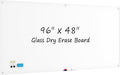 0.3mm Reinforced Metal Backing Glass White Board for Wall, 96" x 48" Extra Large Magnetic Pure White Tempered Glass Board with Frameless Design, 8' x 4' Dry Erase Board for Home, Office