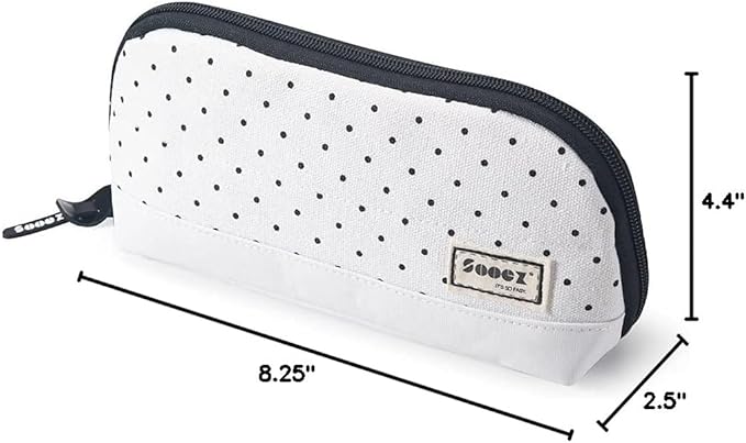 Sooez Wide-Opening Pencil Pen Case, Lightweight & Spacious Pencil Pouch Zipper Stationery Bag, Aesthetic Supply with Triangular Design for Adults, Black Dots