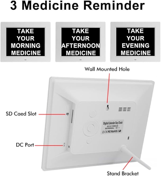 8 Alarms Digital Clock, Extra Large Display Wall Digital Day Calendar Clock with Non-Abbreviated Day & Month Alarm Clocks for Seniors Impaired Vision Dementia Elderly Alzheimer