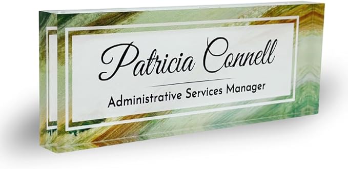 Customized Clear Acrylic Thick 8x3" Desk Name Plate Block with Personalized Logo - Professional Office Decor - Customized Acrylic Plate Gift for Teacher Co-workers, Christmas Gifts for Her, Thanksgiving Gifts (Green Wave)