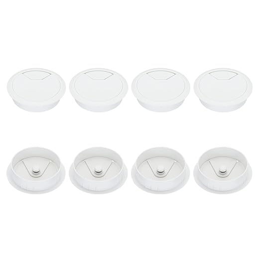 PATIKIL 80mm Desk Grommet, 8pcs Desk Cord Hole Cover Desk Cable Hole Grommet Cover Sturdy ABS Plastic Round for Cables Cabinets Desktop Equipment Wiring Organizing,Elasticity, White