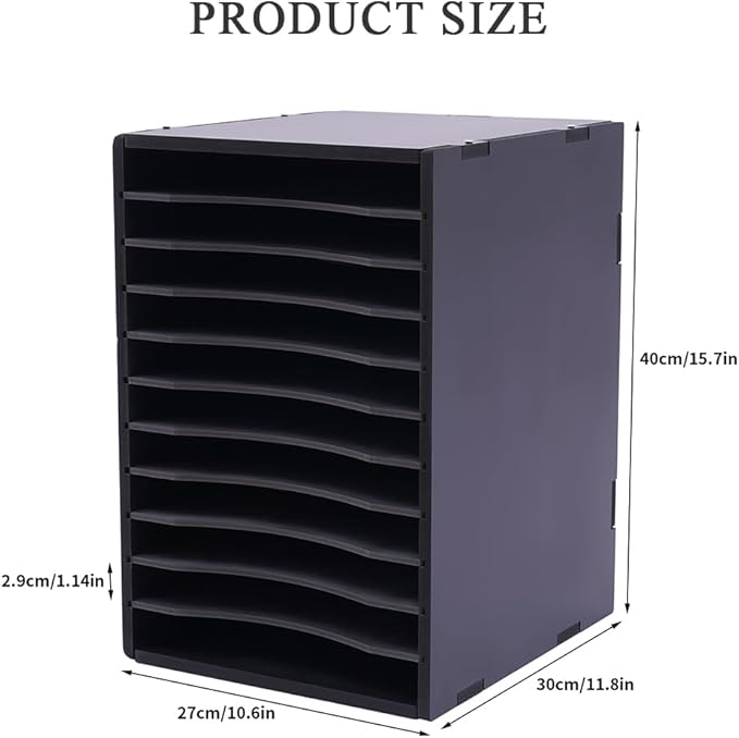 Vertical Desktop Sorter 11 Slots, Mail Organizer Vertical File Organizer, PVC Paper Sorter Organizer with 11 Adjustable Compartments, Construction Paper Storage Mailbox for Home Office (Black)