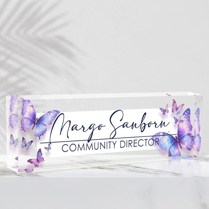 Desk Name Plate Personalized Name Plate for Desk, Office Desk Decor, 3D Style Personalized Plaque Name Plates for Desks Custom Appreciation Gifts for Boss Lady Employee Coworkers (Colorful Butterfly)
