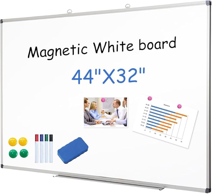 XIWODE Magnetic Dry Erase Board 32x44 Inches, Whiteboard for Wall with Silver Aluminum Frame, Durable Writing Surface for Home, Office & School Classroom