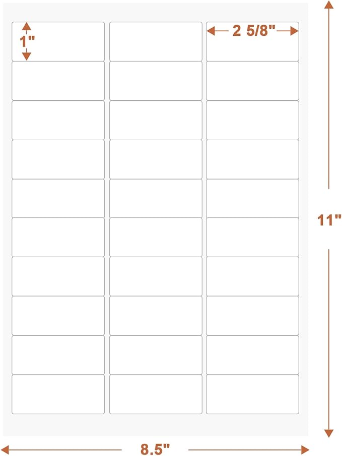 1" x 2 5/8" (200 Sheets) Address Labels Sticker Paper for Laser/Ink Jet Printer, Printable and Writable White Sticker Label- Matte, 30 per Page Label (Total 6000 Labels)