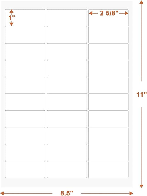 1" x 2 5/8" (25 Sheets) Address Labels, Labels Sticker Paper for Laser/Ink Jet Printer, Printable and Writable White Sticker Labels- Matte, 30 per Page Labels (Total 750 Labels)