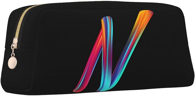 Cute Initial Pencil Case for Kids Simple Leather Pencil Pouch for Boys Girls Letter Design Pencil Box Pen Bag Pencil Pouch Office Stationery Organizer, Rainbow Letter N
