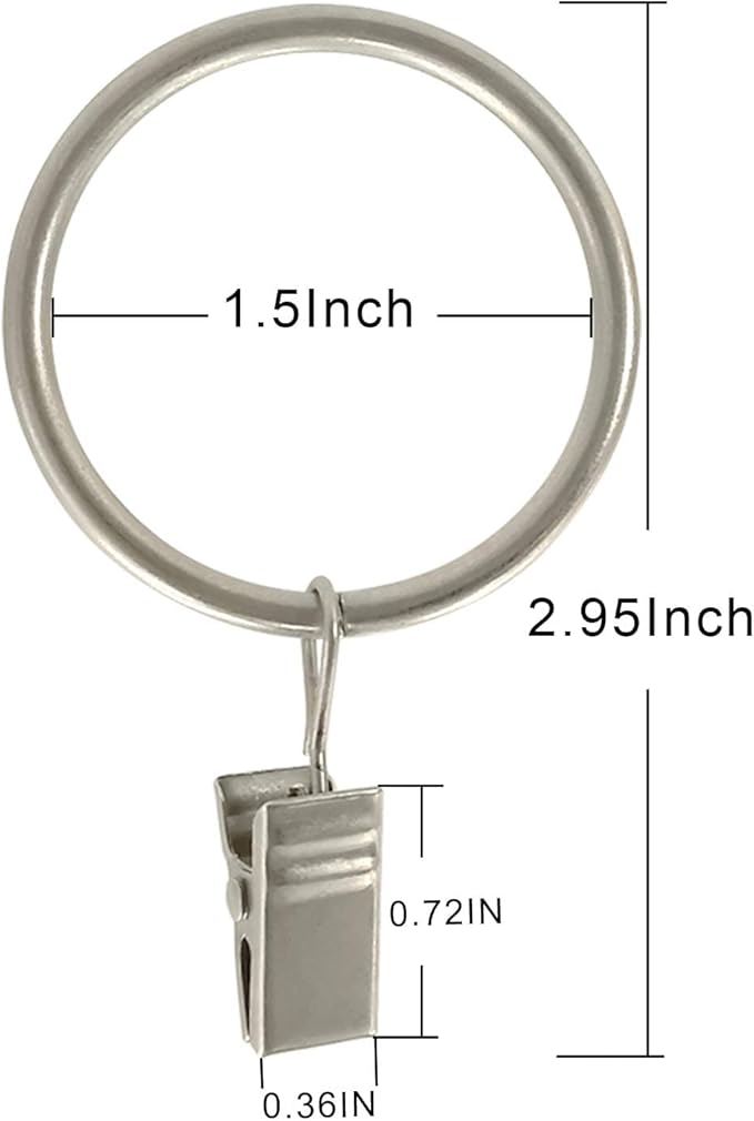 LLPJS 20 Pack Metal Curtain Rings with Clips, Curtain Clip Rings Hooks for Hanging Drapery Drapes Bows, Curtain Rod Rings 1.5 inch Interior Diameter, Matte Silver