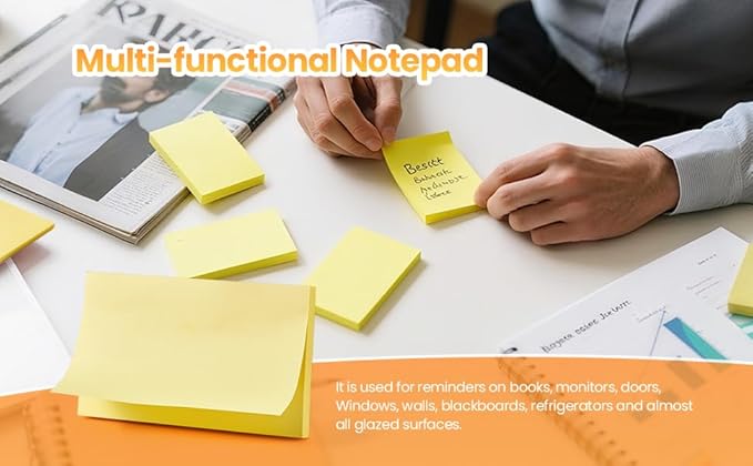 3 in x 5 in Large Sticky Notes, 76 x 127 mm 6 Pads Assorted Self-Stick Pads for Notebook,Office,School and Home,80 Sheets/Pad (24 Pads Yellow)
