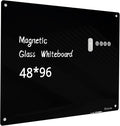 Magnetic Glass Blackboard - Glass Dry Erase Board 48"x96" Large Frameless Board for Walls Office School and Home,Black