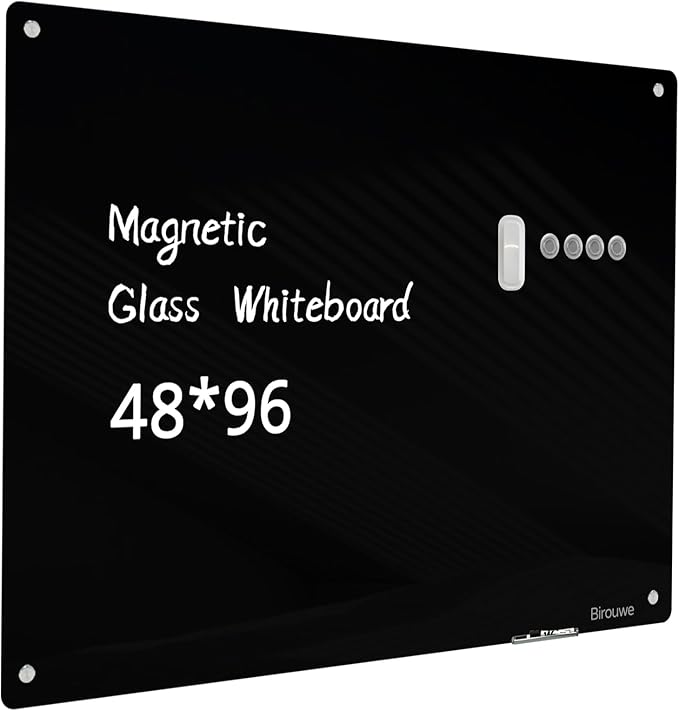 Magnetic Glass Blackboard - Glass Dry Erase Board 48"x96" Large Frameless Board for Walls Office School and Home,Black