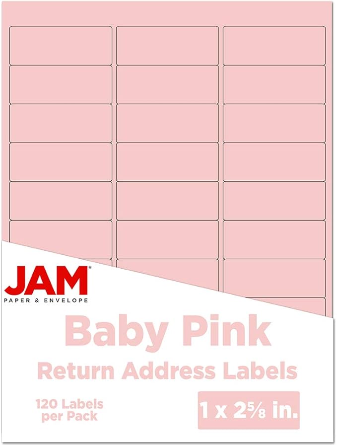 JAM PAPER Return Address Labels - Standard Mailing - 1 x 2 5/8 - Baby Pink Pastel - 120 Shipping Labels/Pack