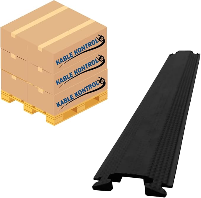 Kable Kontrol Drop Over Floor Cord Cover – 60” Inch Long 1 Channel Cable or Wire Protector – 270 Pcs Bulk Pack - Rubber Ramp for Indoor and Outdoor Use – Black