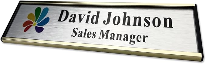 Personalized Name Plate for Door or Wall, 2 x 8 inch Custom Office Aluminum Door or Wall Name Plates with Logo Image or Texts, Office Appreciation Gifts for Coworkers Boss Teacher, Employee