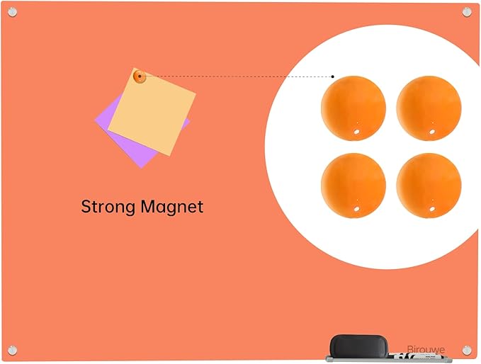 Magnetic Glass Dry Erase Board - White Board 48 x 36 Inch Wall Mounted Glass Whiteboard, Large Frameless Glass White Board for Wall Office, Home & School, Orange