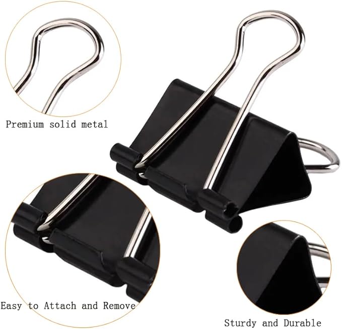 THREEBEGETSALL Extra Large Binder Clips 3 inch super big Binder Clips 6 Pack Big Metal Paper Clamps Black (3 Inch)