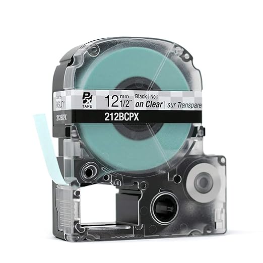 Epson LABELWORKS 212BCPX Genuine PET (Polyester) Tape Cartridge - Black on Clear Standard Industrial Label Maker Tape - 1/2" (12MM) Wide, 30 ft