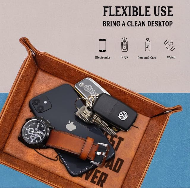 Cat Gifts for Men - PU Leather Storage Gift for Fathers Day, Unique Birthday Gift for Dad from Son Daughter, Funny Cat Dad Gifts Desk Organizer, Cat Lovers Valet Tray Desk Decor Accessories