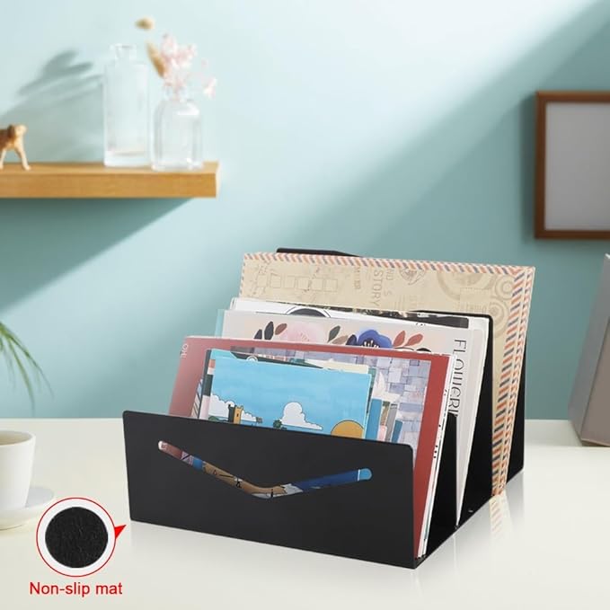 Picowe Metal Desk Mail Organizer Mail Holder, 3 Slots Letter Holder Organizer Envelope Organizer for Home Office (Black)