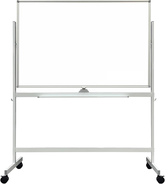 BIBOC Large White Board 32x48 Inches - Mobile Rolling White Board on Wheels, Double-Sided Height Adjustable Dry Erase Whiteboard Wheel with Stand for Office, School, Home-BNK3248WH